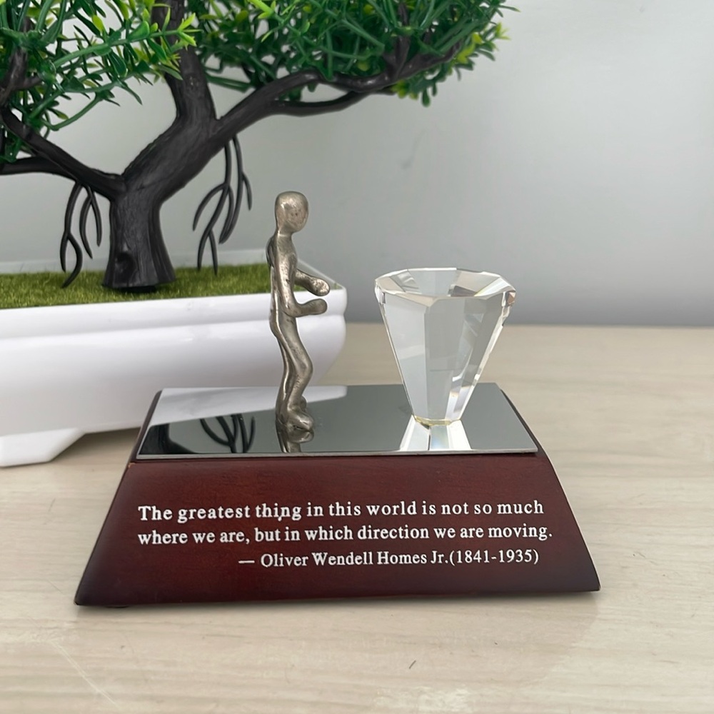 Crystal and Metal Figurine on Wooden Base